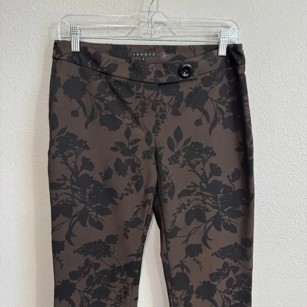 Theory Brown and Black Floral Silhouette Print Dress Pants Size 6 - Picture 3 of 7